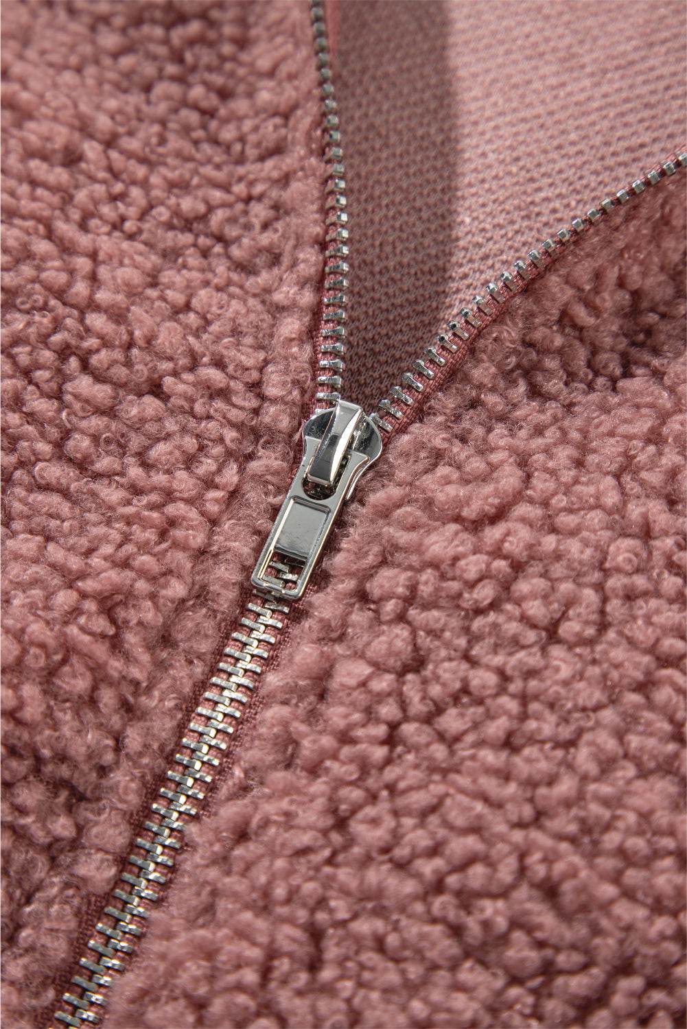 Lace Detail Zip Up Sherpa Patchwork Jacket - Delanoir