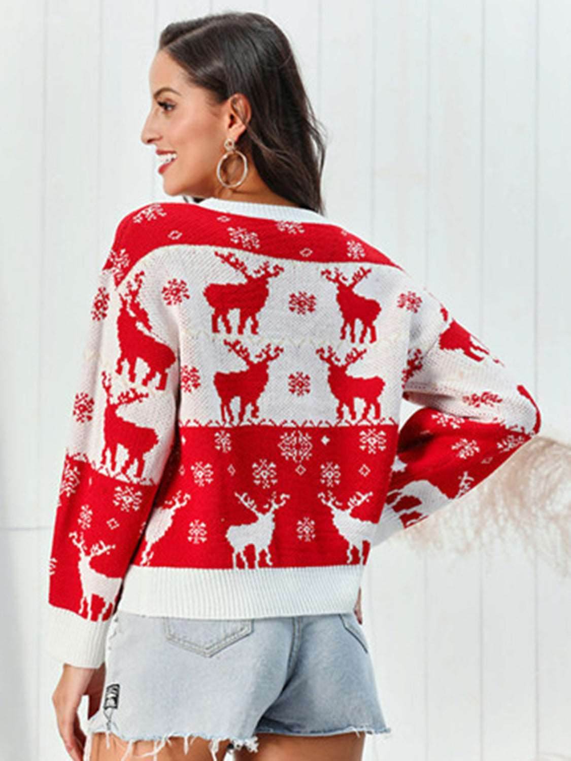 Reindeer Round Neck Sweater - Delanoir