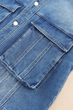 Collared Neck Button Up Denim Jacket - Delanoir