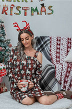 Christmas Asymmetrical Neck Long Sleeve Dress - Delanoir