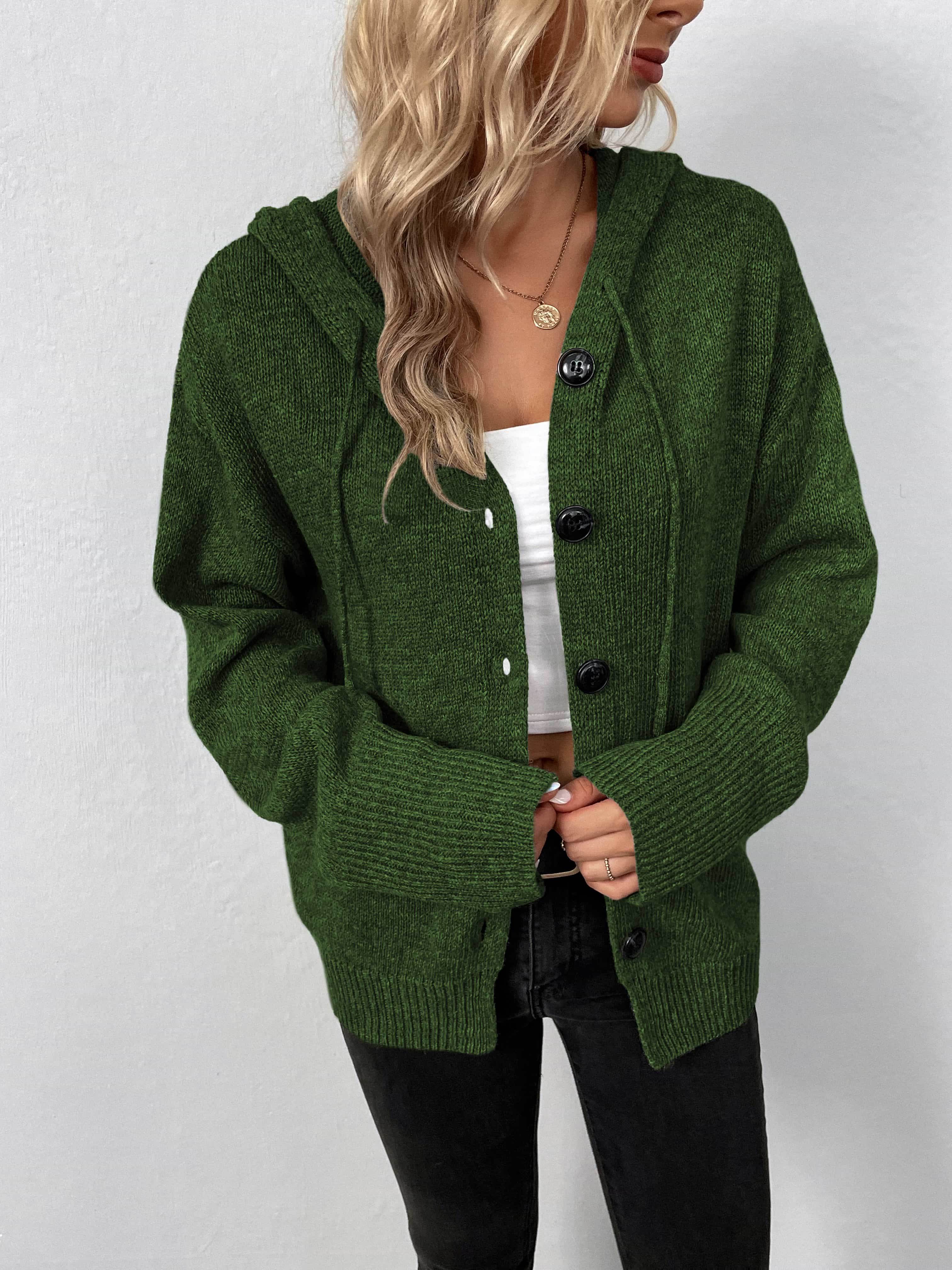 Button-Down Long Sleeve Hooded Sweater - Delanoir