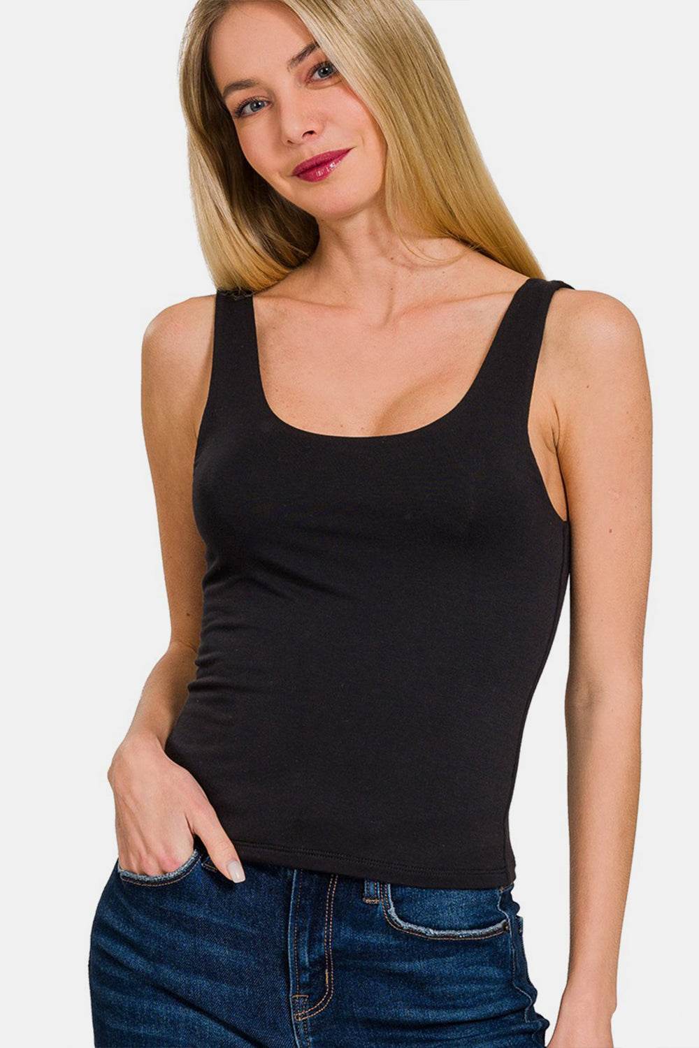 Zenana Double Layer Round Neck Tank - Delanoir