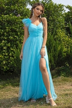 Asymmetrical Ruched Slit Dress - Delanoir