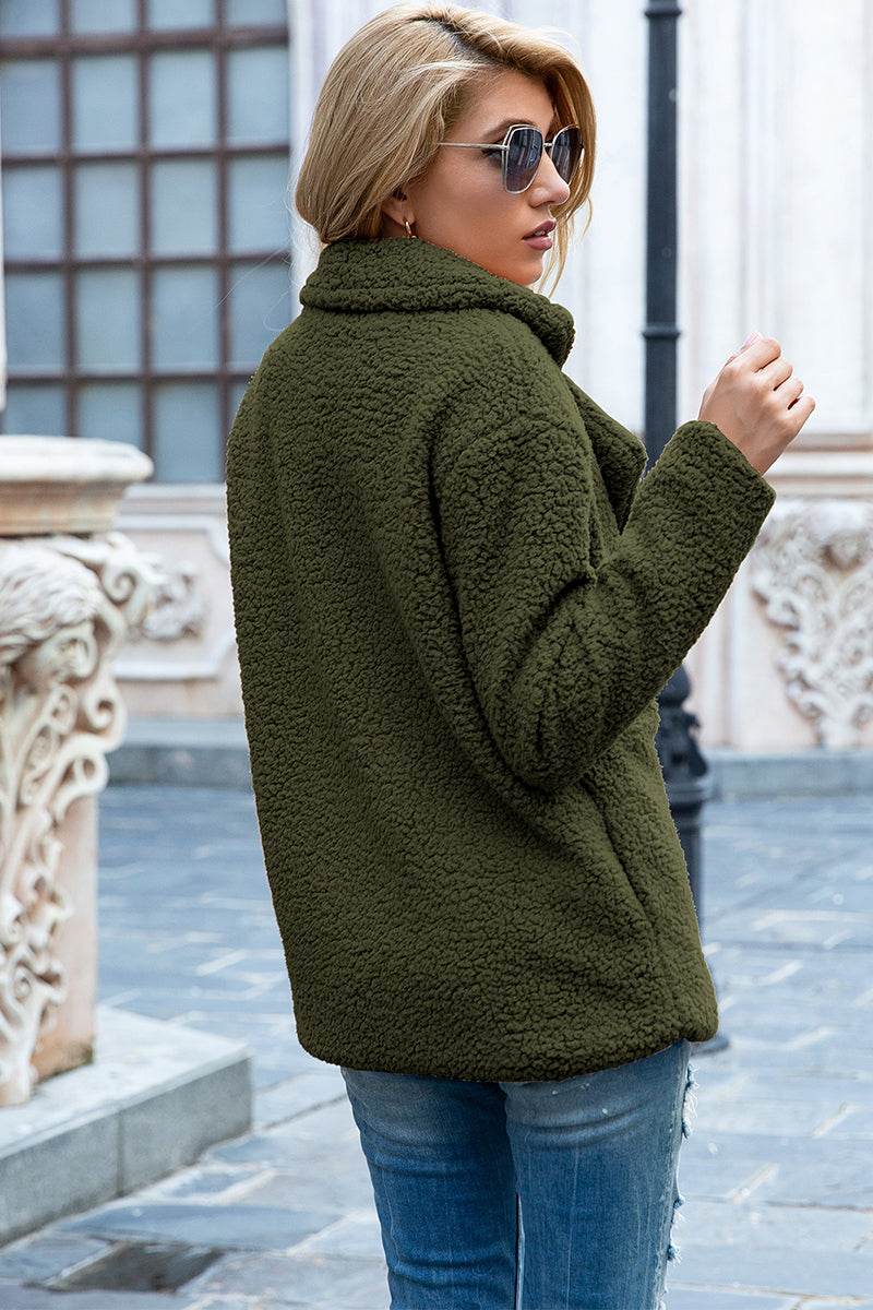 Ivy Lane Full Size Lapel Collar Sherpa Coat - Delanoir