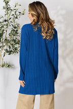 Basic Bae Full Size Ribbed Open Front Cardigan with Pockets - Delanoir