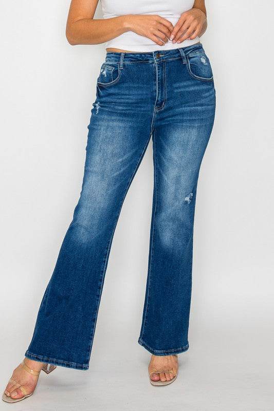 bytos Full Size High Rise Bootcut Jeans with Pockets - Delanoir