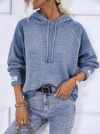 Texture Drawstring Long Sleeve Hooded Sweater - Delanoir