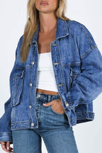 Collared Neck Button Up Denim Jacket - Delanoir