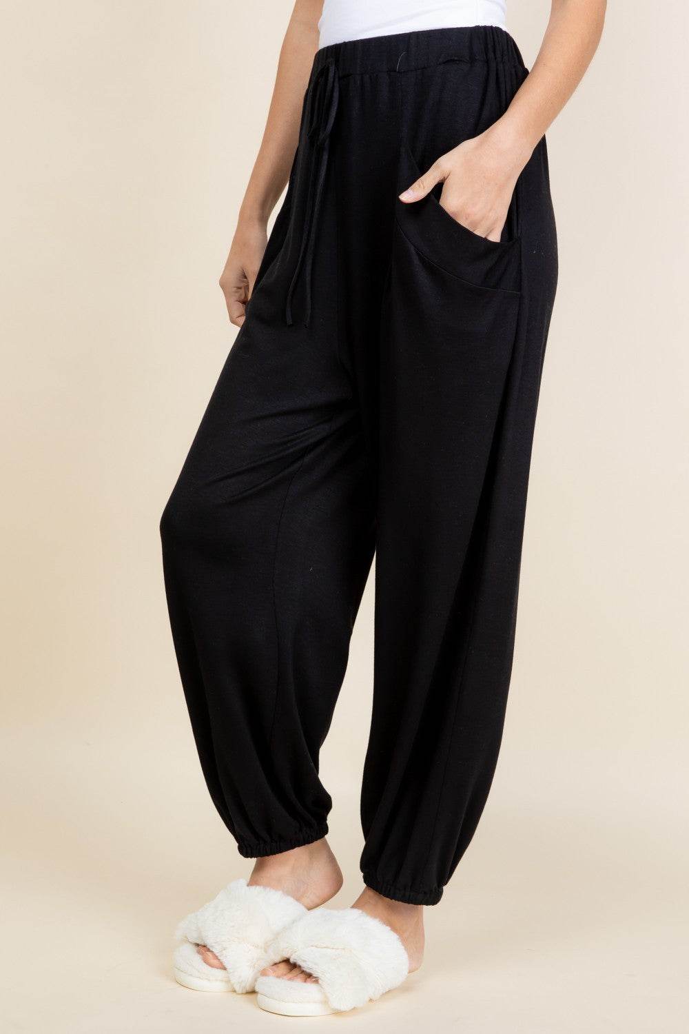 Super Lady Full Size Drawstring Elastic Waist Joggers with Pockets - Delanoir