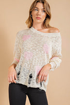 Kori America Heart Pattern Distressed Sweater - Delanoir