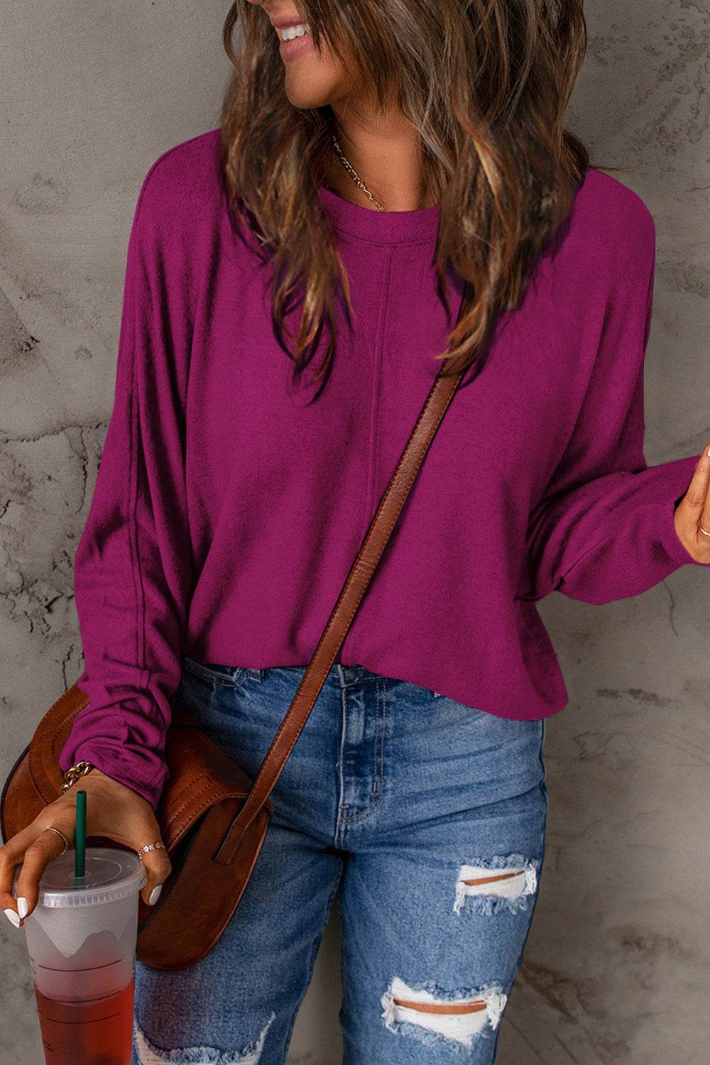 Double Take Full Size Round Neck Long Sleeve T-Shirt - Delanoir
