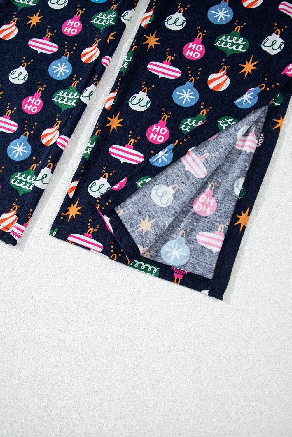 Christmas Lights Print Collared Neck Top and Pants Set - Delanoir