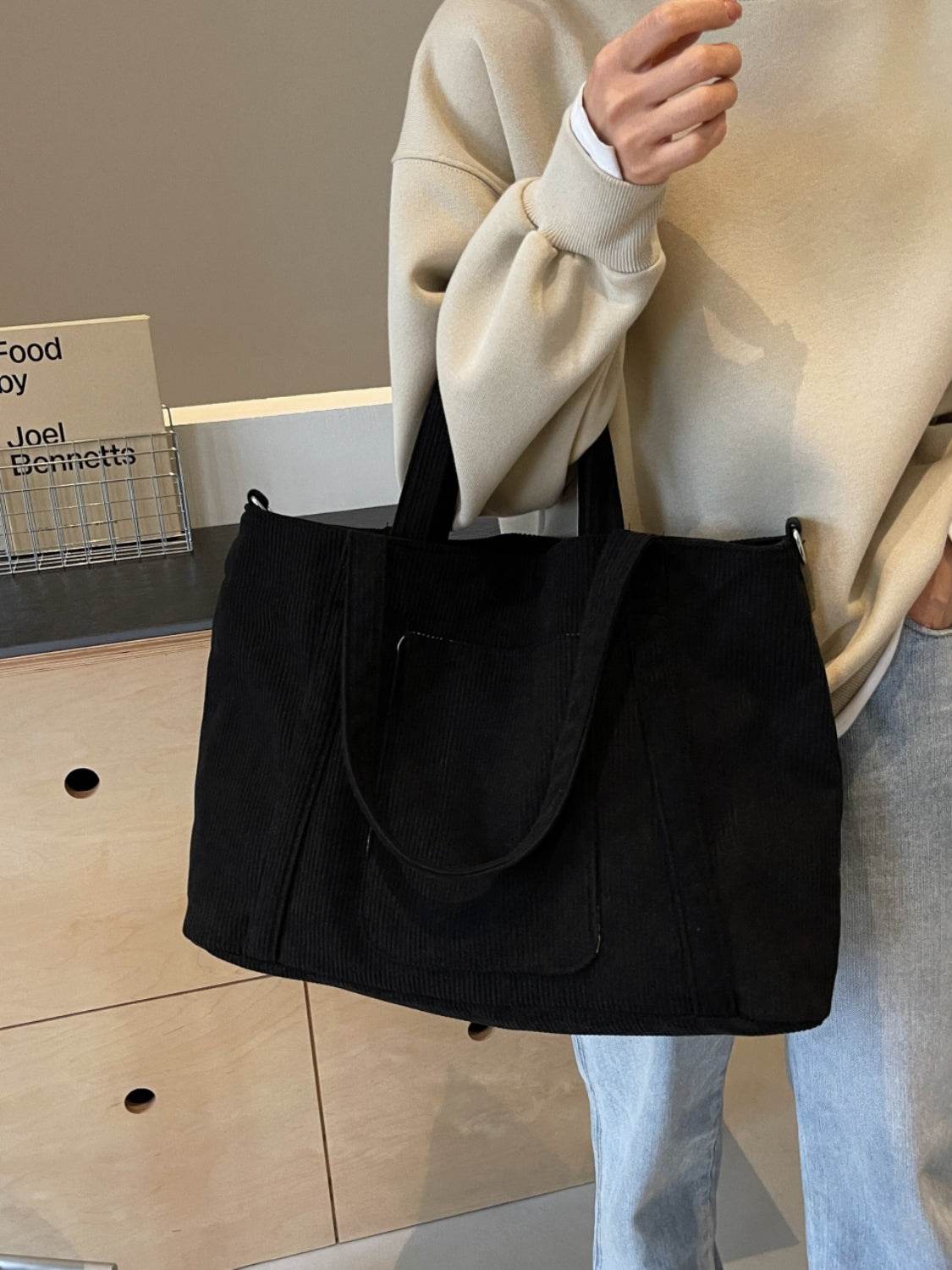 Corduroy Solid Large Tote Bag - Delanoir