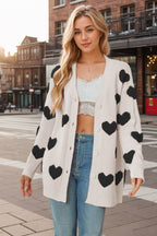 Heart Button Down Long Sleeve Cardigan - Delanoir