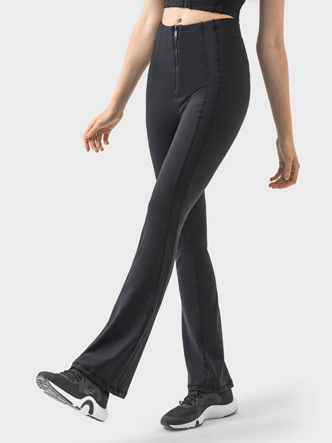 Millennia Zipper Detail High Waist Active Pants - Delanoir