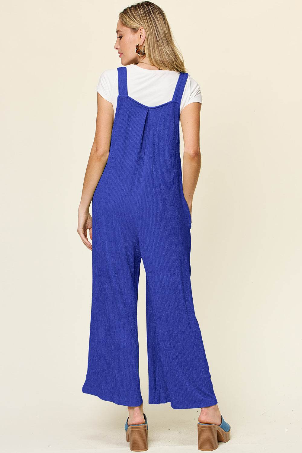 Double Take Full Size Texture Sleeveless Wide Leg Overall - Delanoir