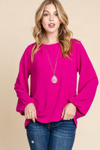 BOMBOM Textured Balloon Sleeve Top - Delanoir