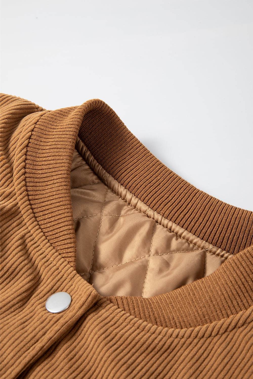 Contrast Baseball Collar Snap Down Long Sleeve Jacket - Delanoir