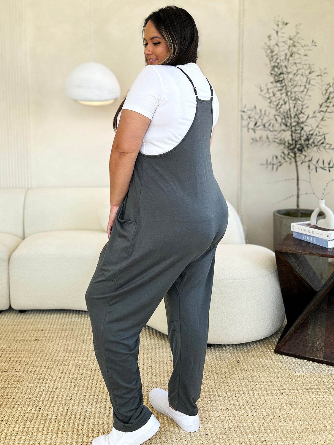 Double Take Full Size Sleeveless V-Neck Pocketed Jumpsuit - Delanoir