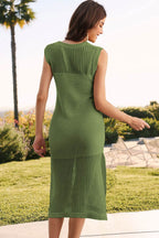 Slit Round Neck Sleeveless Sweater Dress - Delanoir