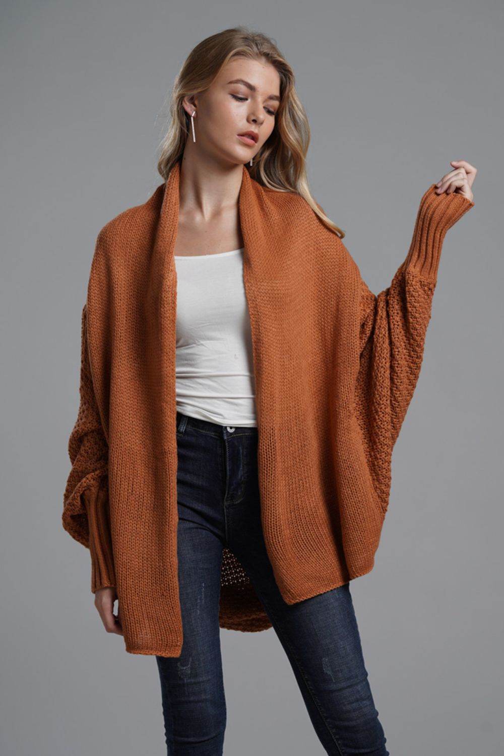 Open Front Batwing Sleeve Cardigan - Delanoir