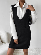 V-Neck Sleeveless Sweater Dress with Pockets - Delanoir