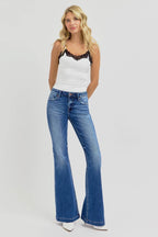 RISEN Full Size Low Rise Flare Jeans with Pockets - Delanoir