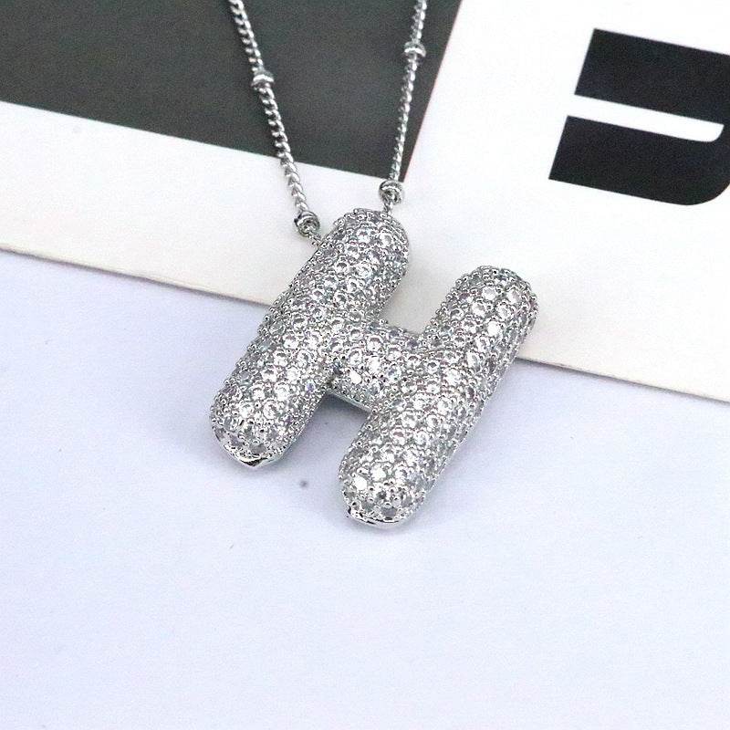 Copper Inlaid Zircon Letter Pendant Necklace - Delanoir