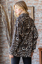 Heimish Full Size Leopard Johnny Collar Long Sleeve Top - Delanoir