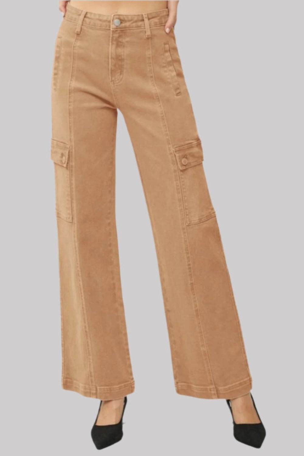 RISEN Full Size High Rise Wide Leg Cargo Jeans - Delanoir