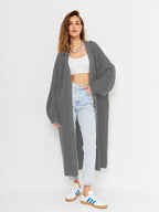 Open Front Long Sleeve Longline Cardigan - Delanoir