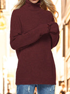 Turtleneck Drop Shoulder Long Sleeve Sweater - Delanoir