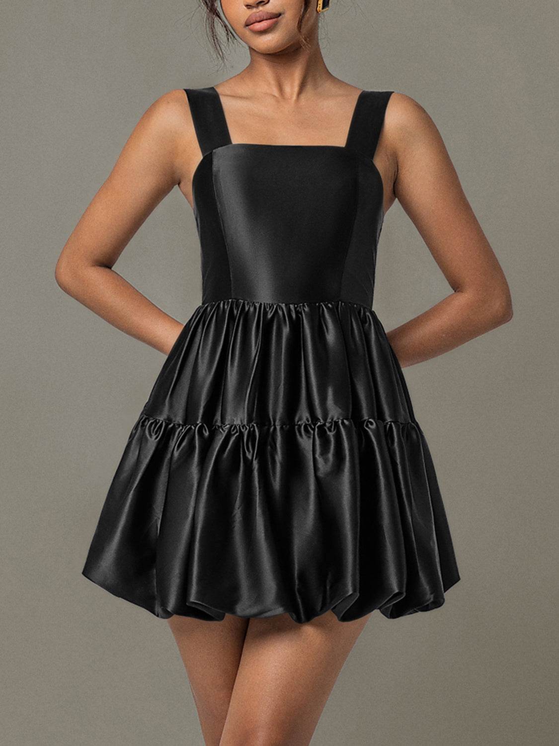 Ruched Square Neck Wide Strap Mini Dress - Delanoir