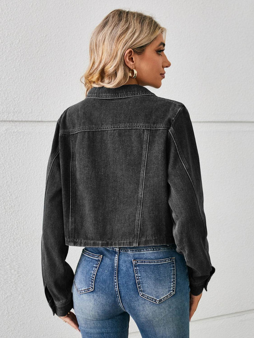 Button Up Long Sleeve Denim Jacket - Delanoir