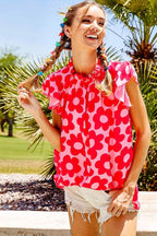 BiBi Floral Contrast Ruffled Top - Delanoir