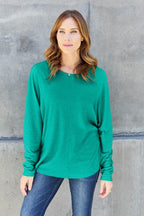 Double Take Full Size Round Neck Long Sleeve T-Shirt - Delanoir
