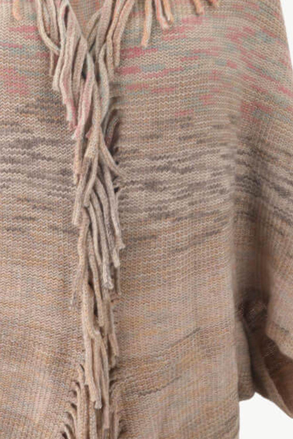 Multicolored Fringe Trim Poncho - Delanoir