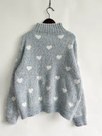 Heart Heathered Turtleneck Drop Shoulder Sweater - Delanoir