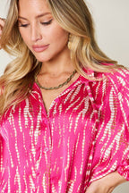 Double Take Full Size Printed Button Up Long Sleeve Shirt - Delanoir
