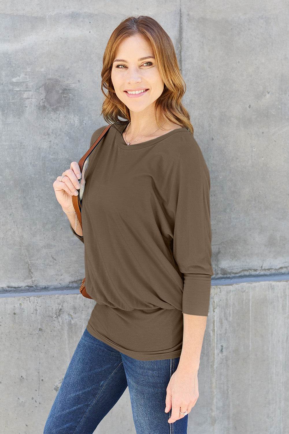 Basic Bae Full Size Round Neck Batwing Sleeve Top - Delanoir