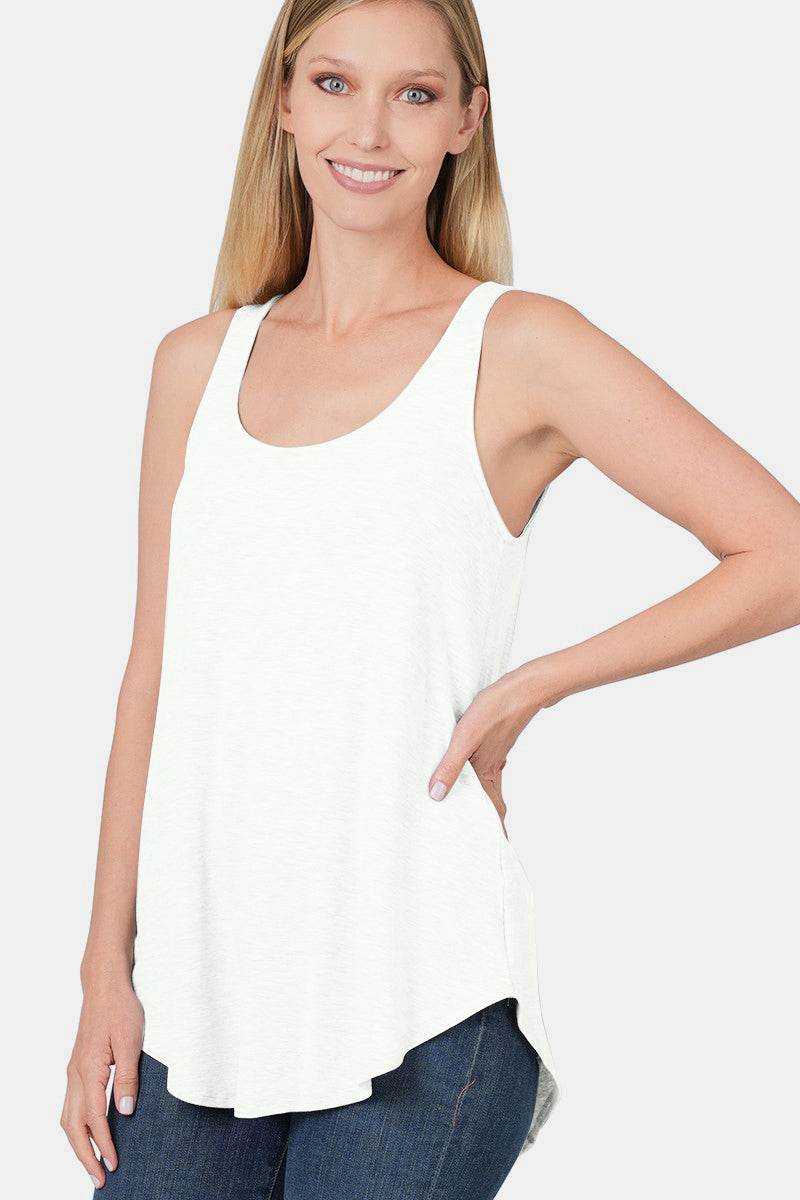 Zenana Round Neck Curved Hem Tank - Delanoir
