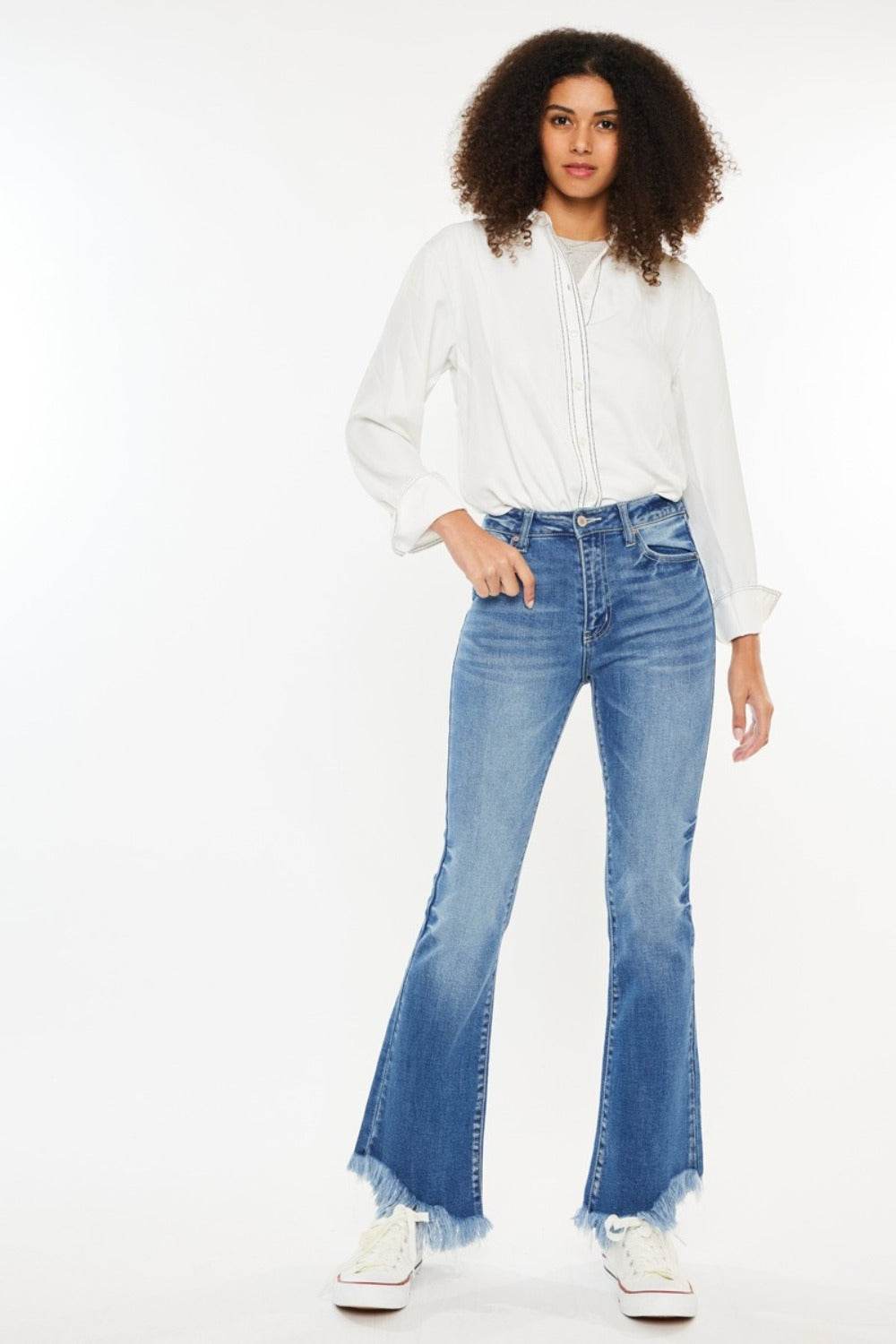 Kancan High Rise Frayed Hem Jeans - Delanoir