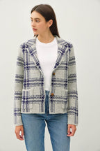 Be Cool Plaid Long Sleeve Sweater Jacket with Front Patch Pockets - Delanoir