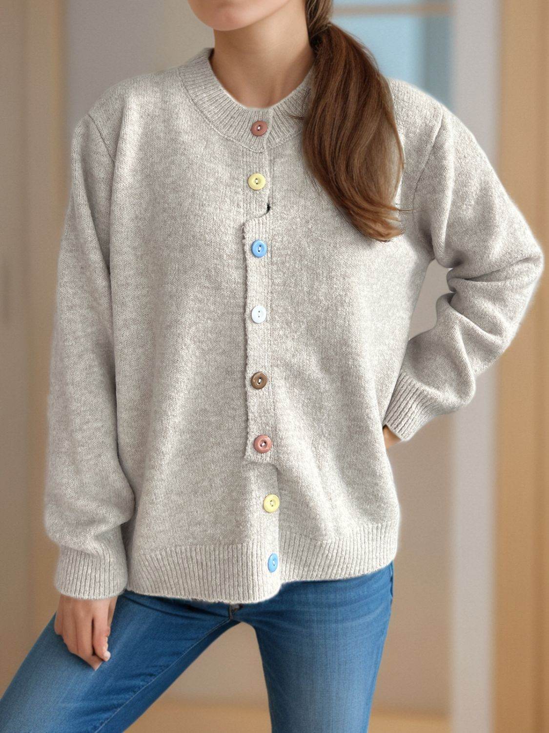 Button Down Long Sleeve Cardigan - Delanoir
