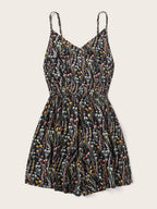 Printed V-Neck Spaghetti Strap Romper - Delanoir