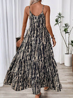 Printed Scoop Neck Maxi Cami Dress - Delanoir
