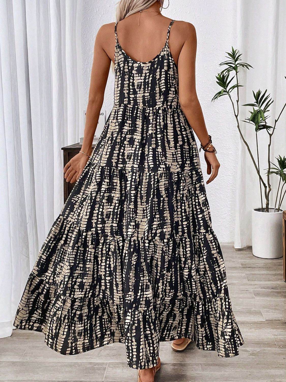 Printed Scoop Neck Maxi Cami Dress - Delanoir