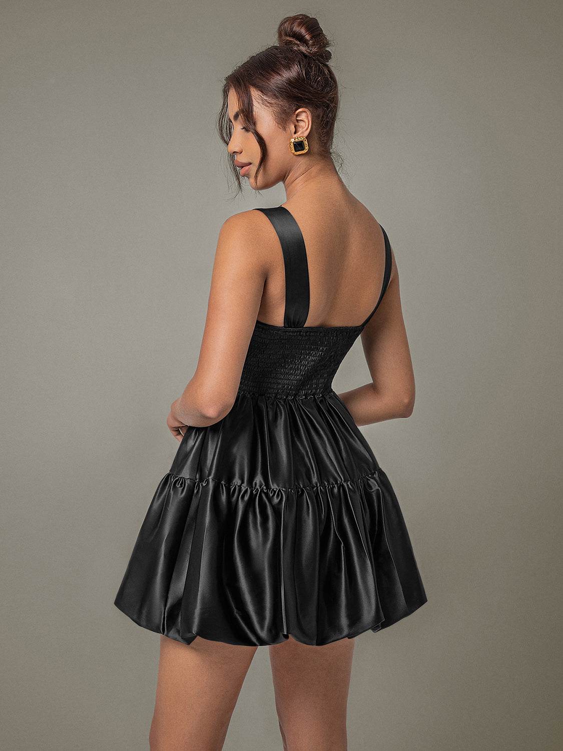 Ruched Square Neck Wide Strap Mini Dress - Delanoir