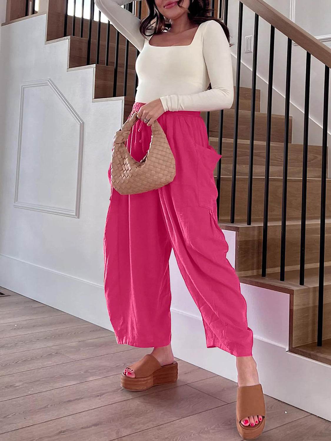 Full Size Wide Leg Pants with Pockets - Delanoir