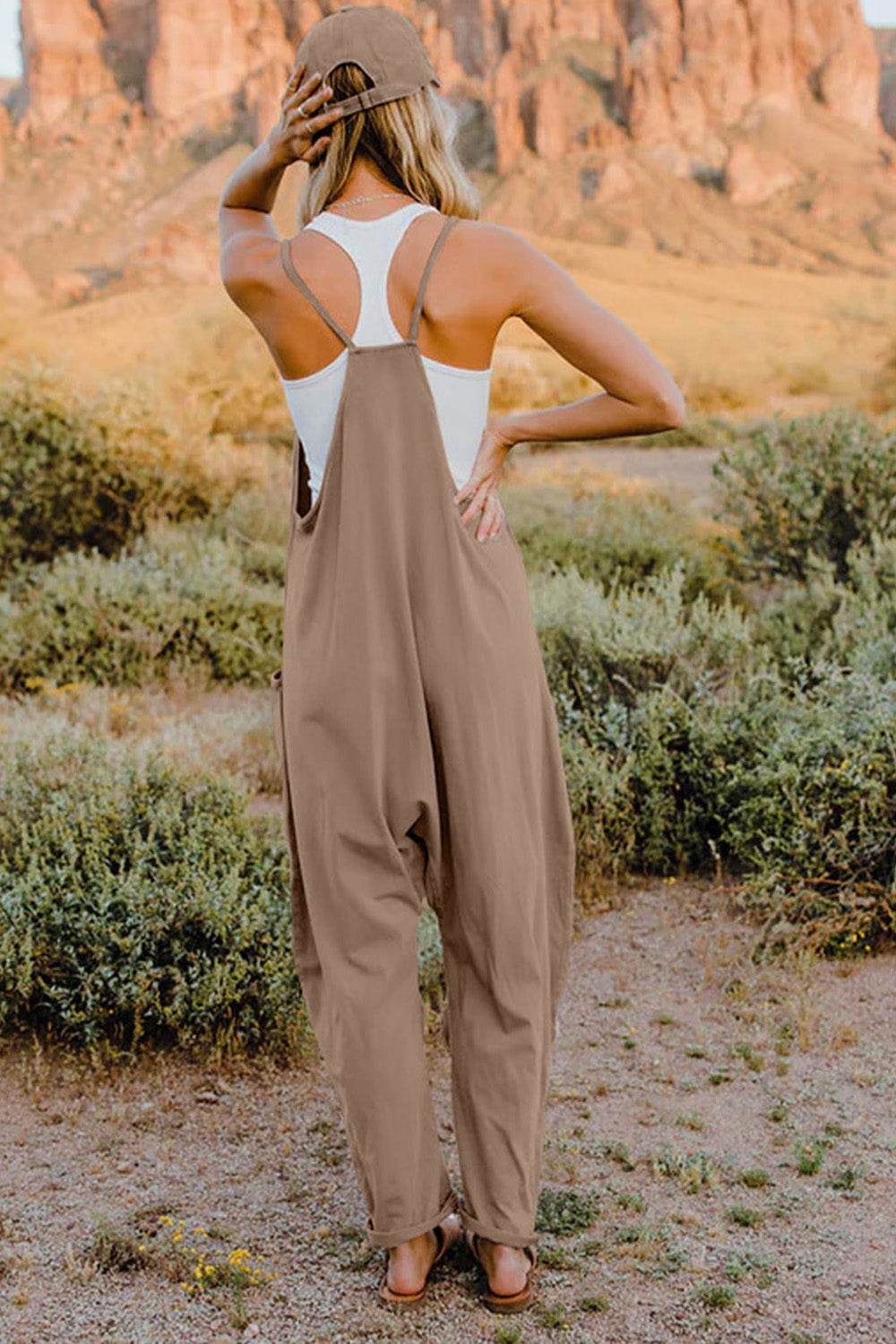 Double Take Full Size V-Neck Sleeveless Jumpsuit with Pockets - Delanoir